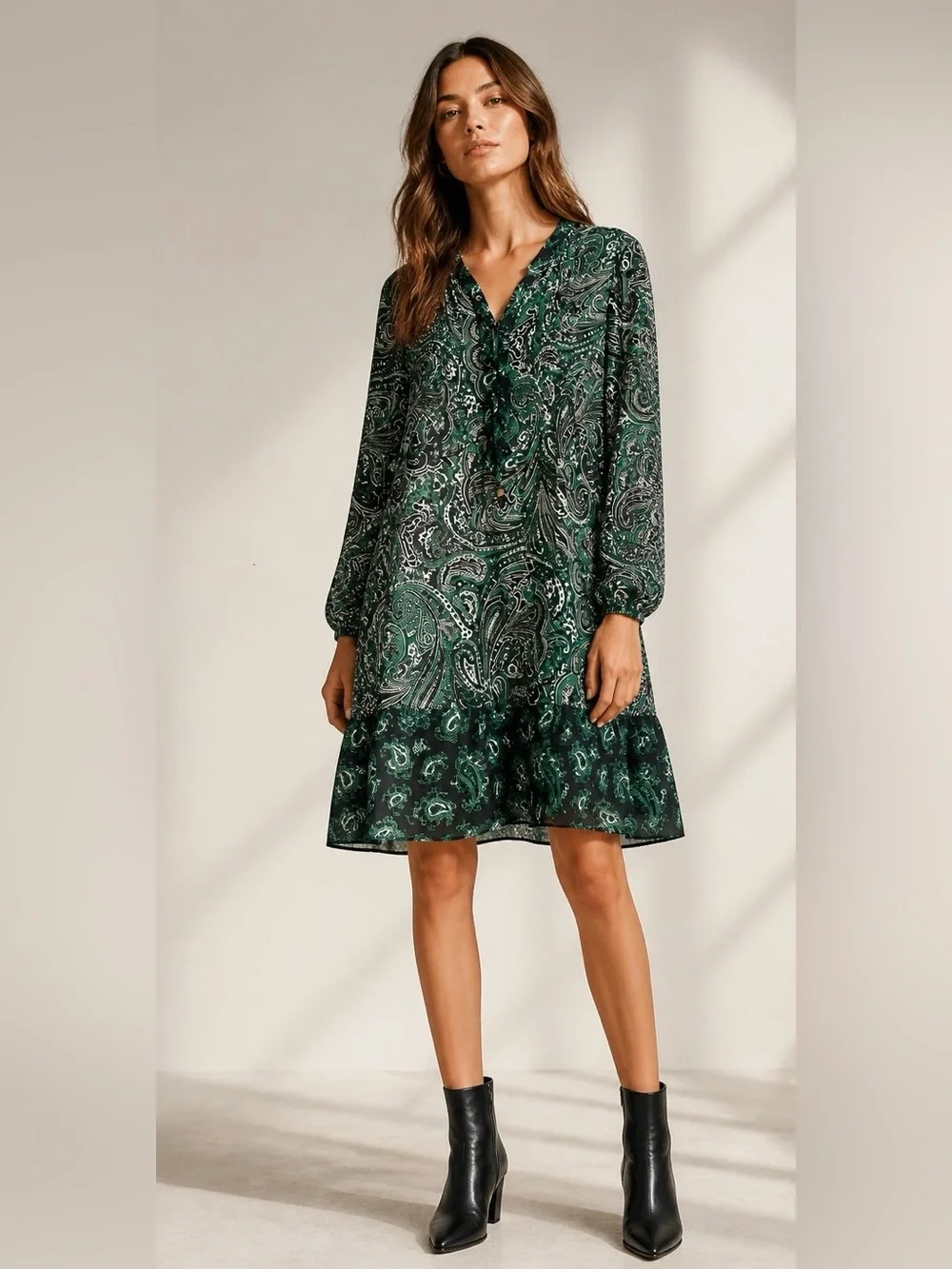 Michael Kors Green and Black Paisley Dress beach coverup/dress